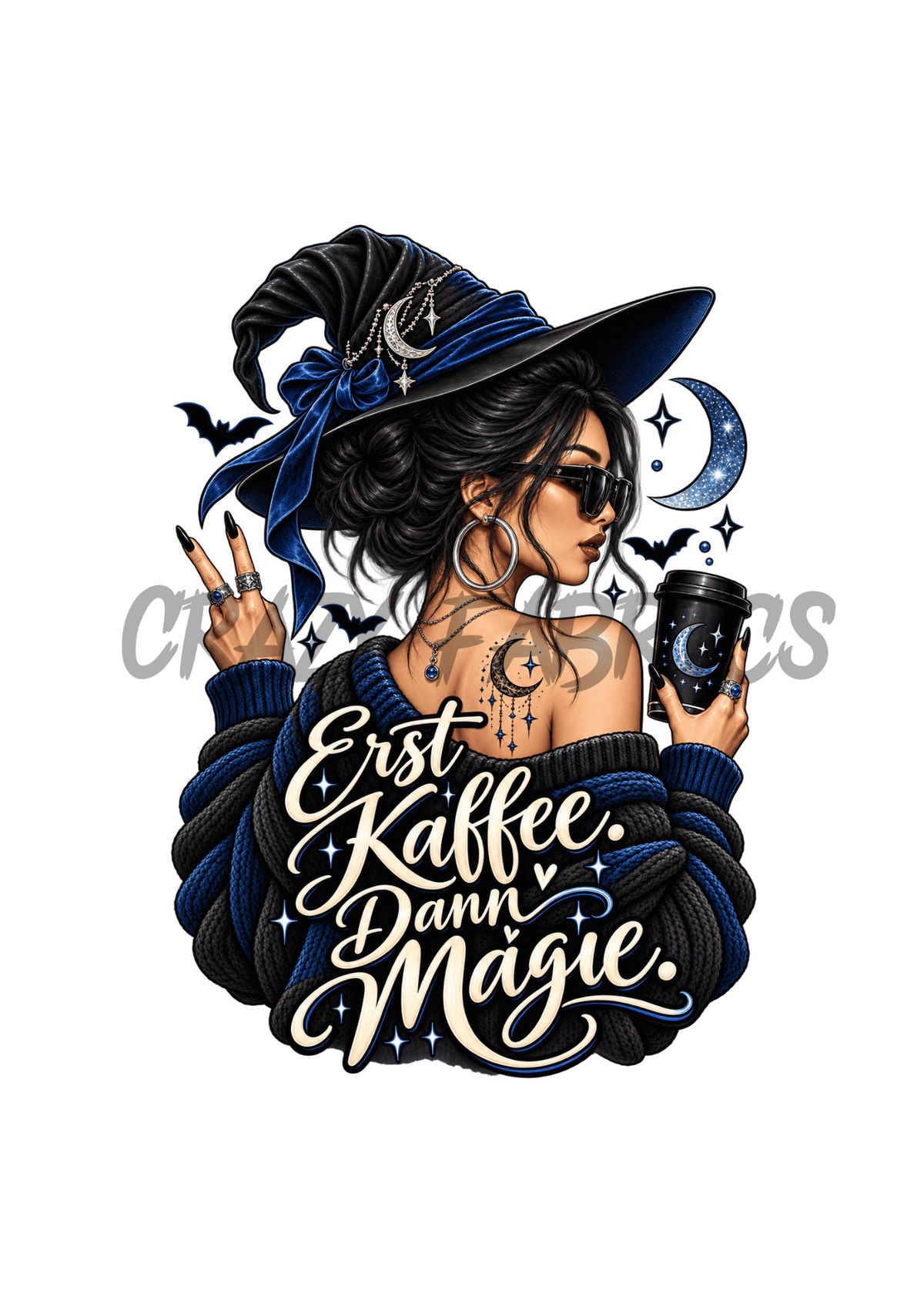 Bügelbild „erst Kaffee, dann Magie.“ black