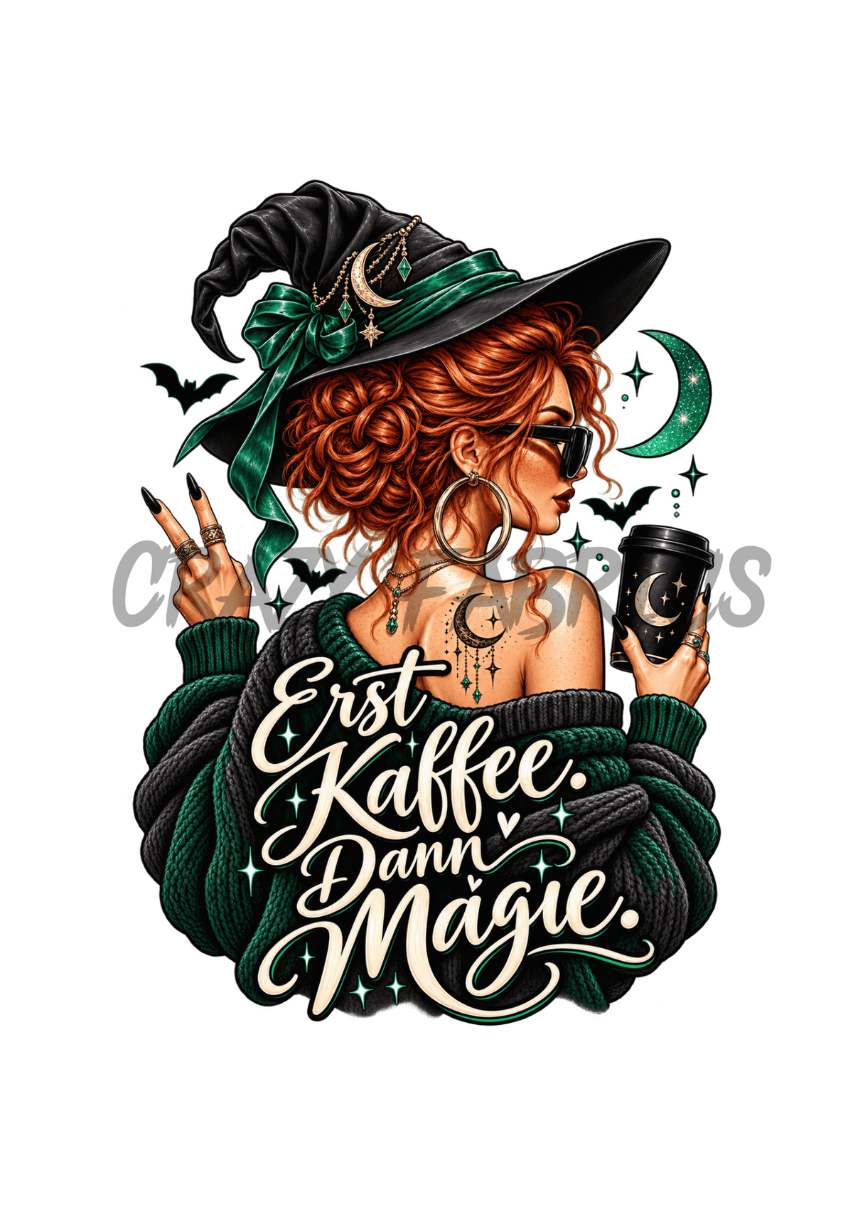 Bügelbild „erst Kaffee, dann Magie.“ Kupfer