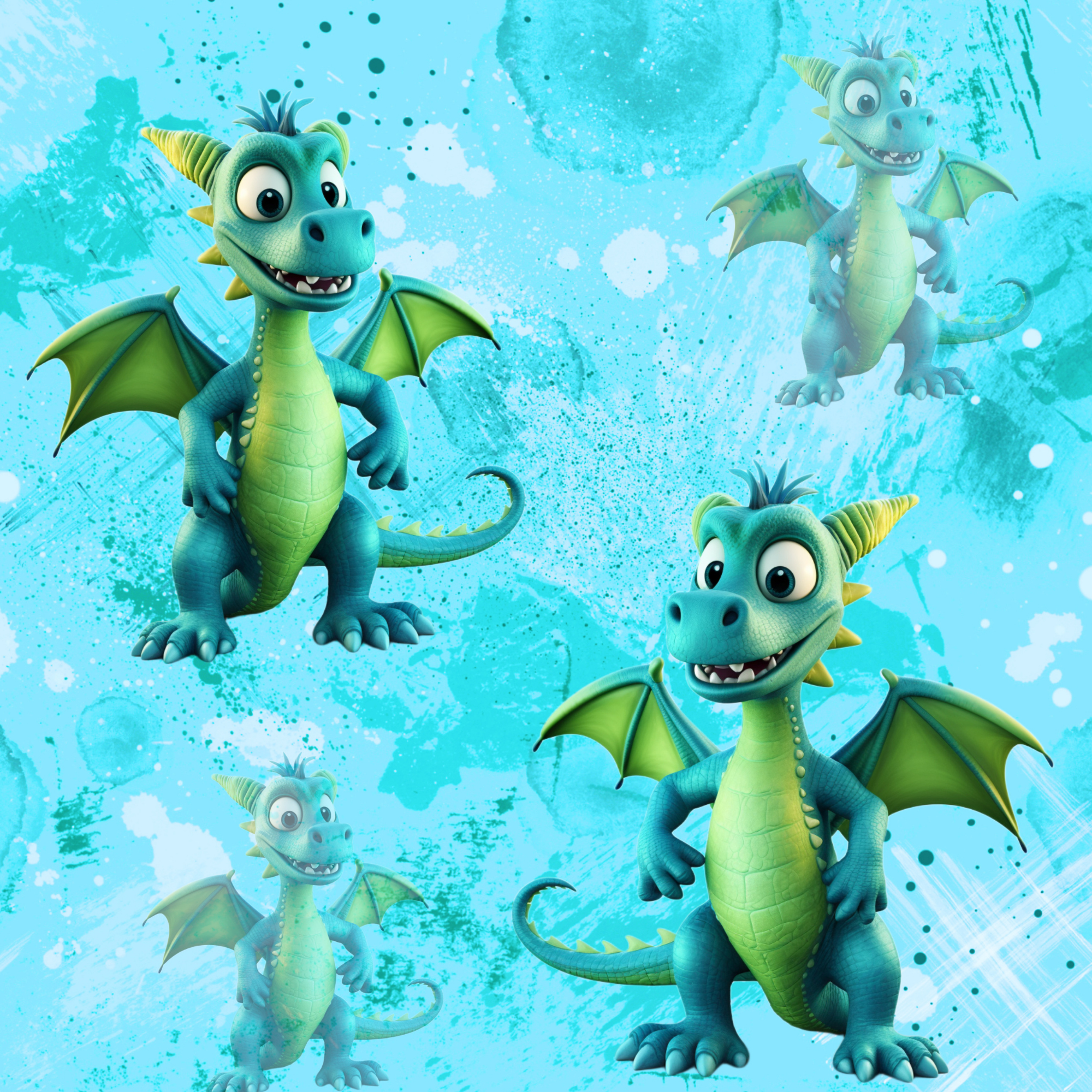 Stoff „Drache Neon blue“