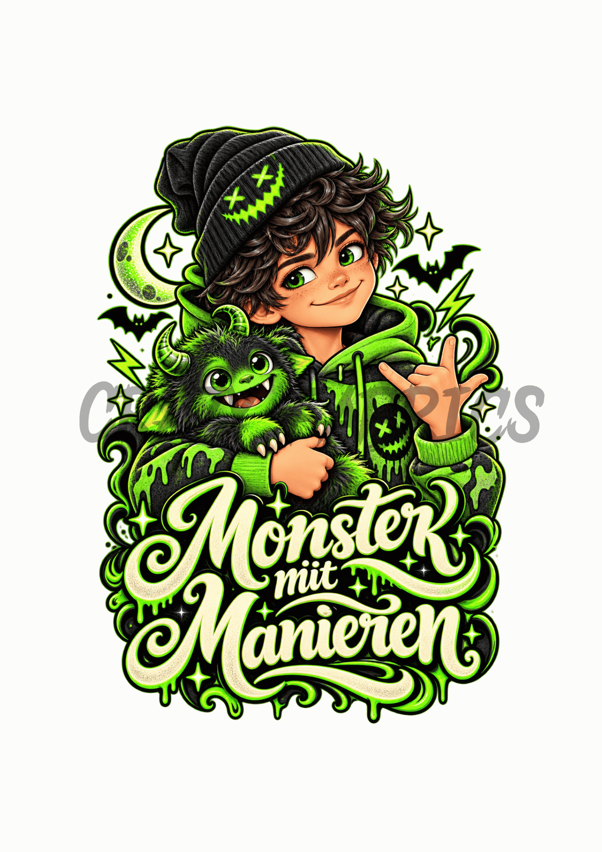 Bügelbild „Monster mit Manieren“