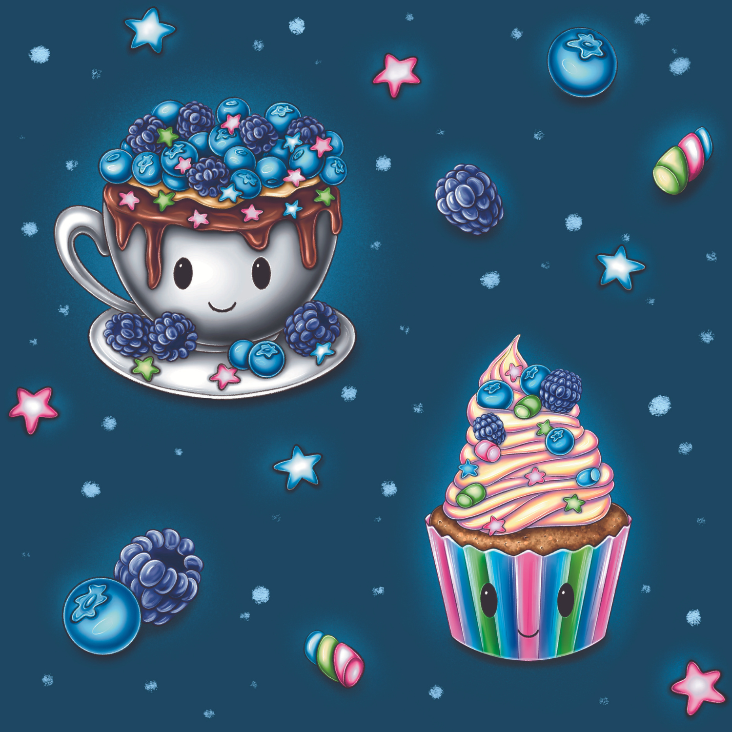 Stoff „Winter Blueberry Cake“
