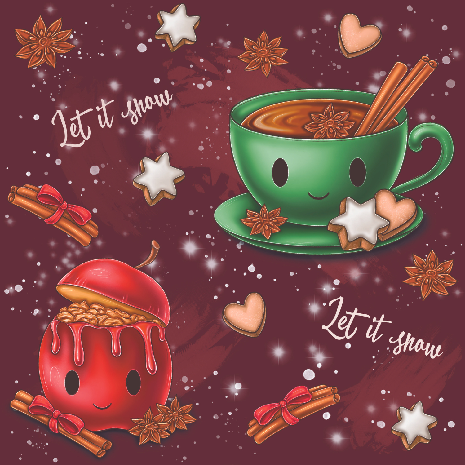 Stoff „Let it snow bordeaux“