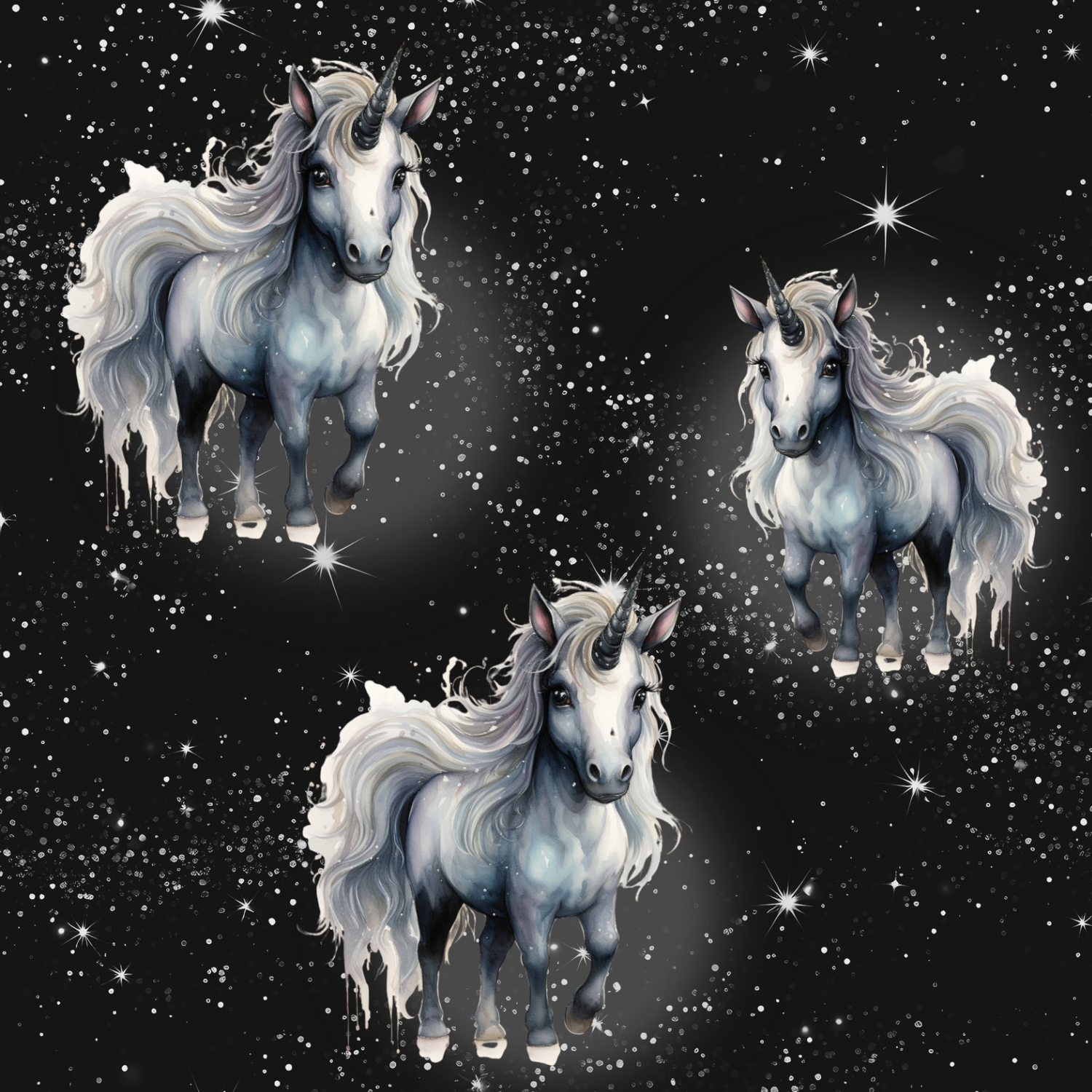 Stoff „Unicorn Glitzer black“
