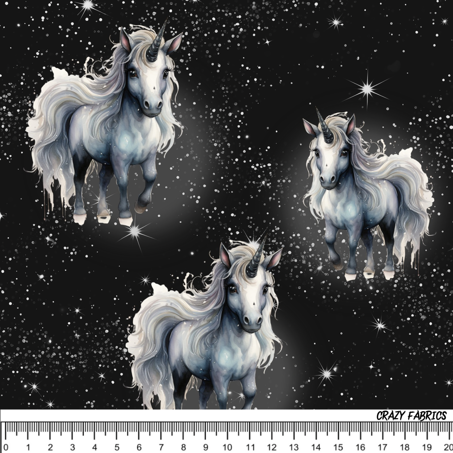 Stoff „Unicorn Glitzer black“