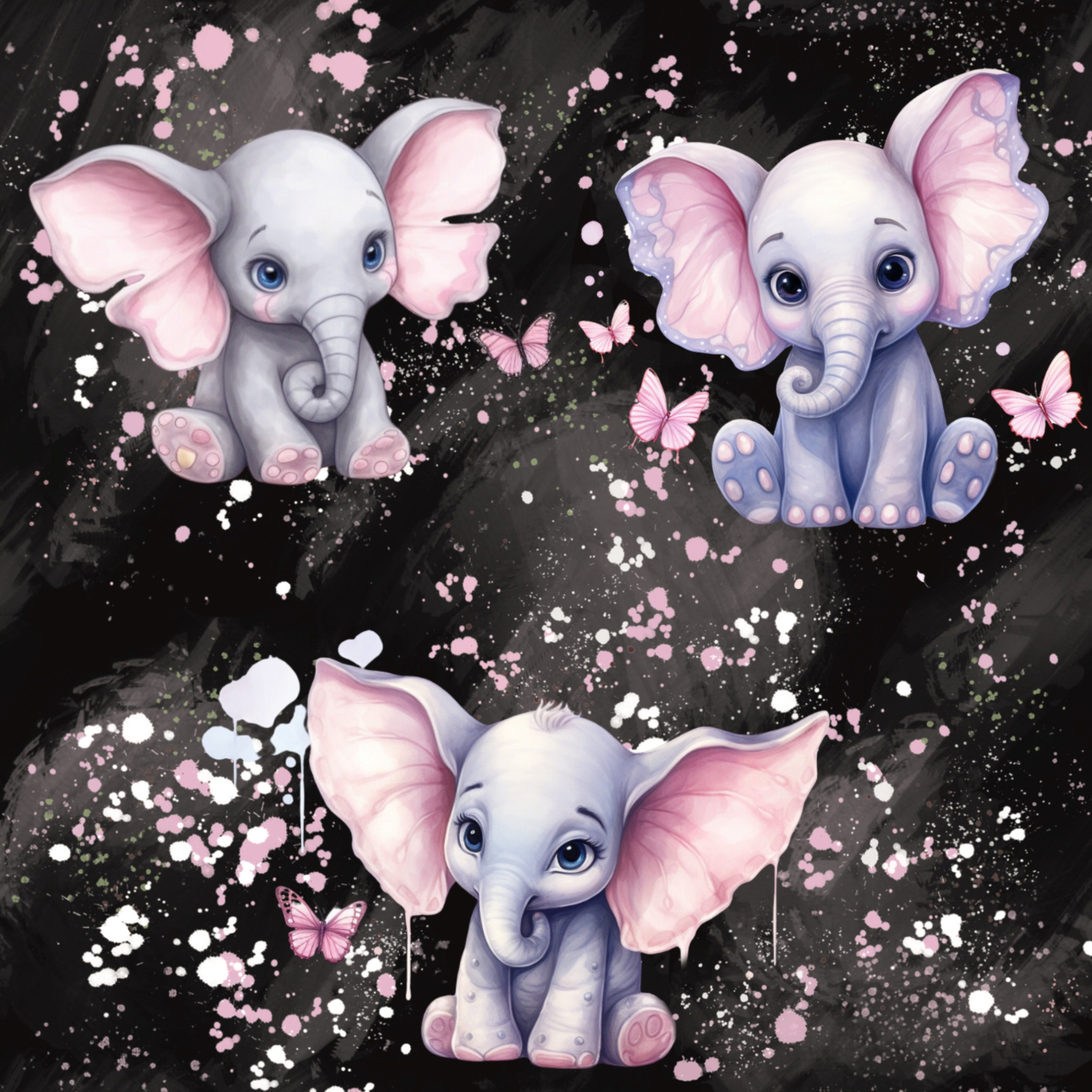 Stoff „Elefanten und Schmetterlinge“