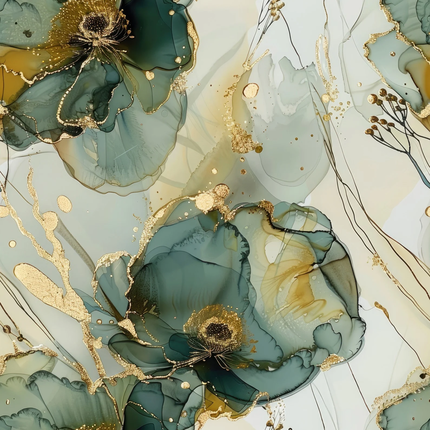 Stoff „Flower green gold“