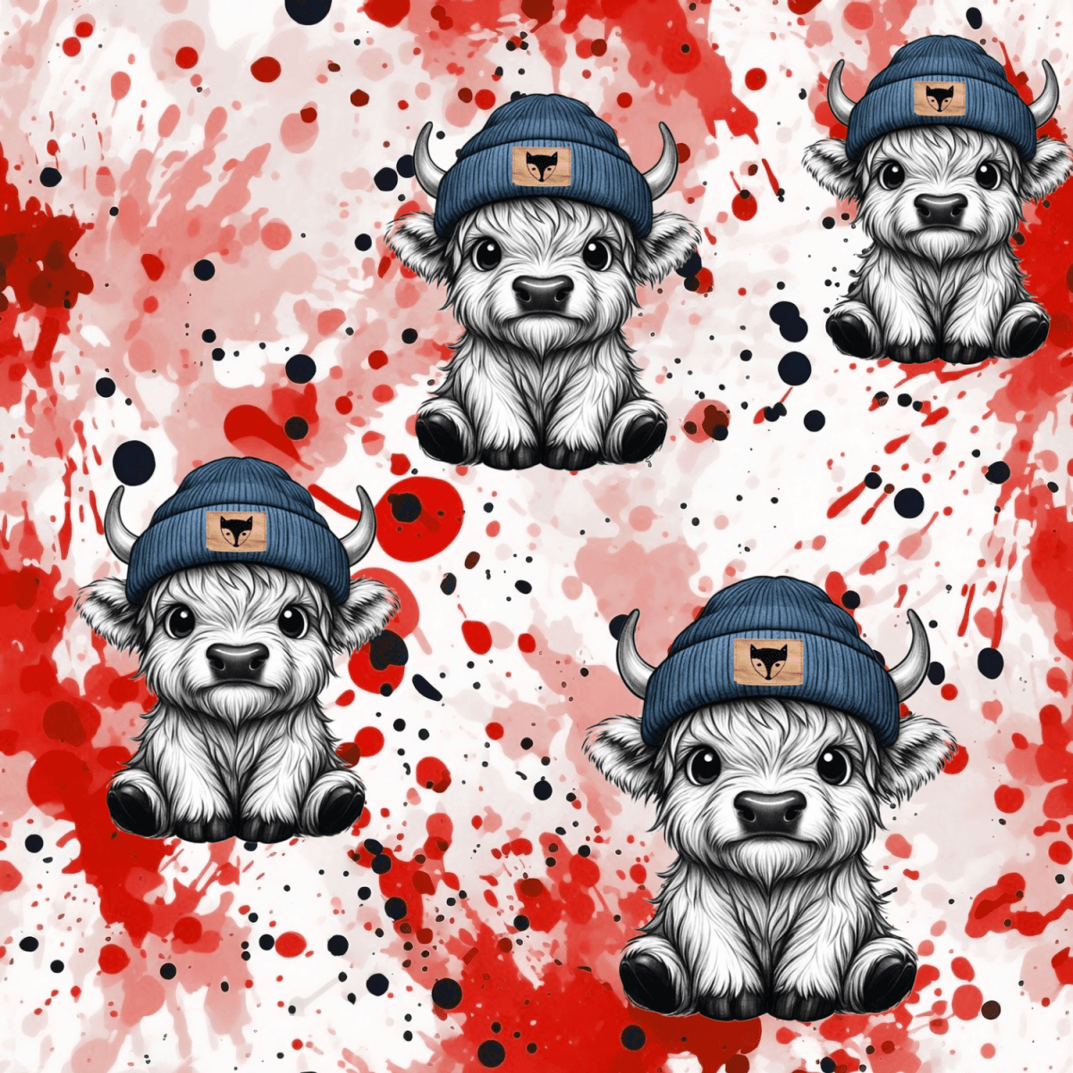 Stoff „Ox on splash rot weissyš - Crazy Fabrics