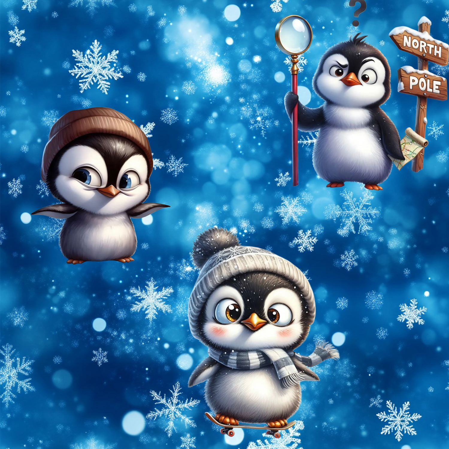 Stoff „pingus am Nordpol“