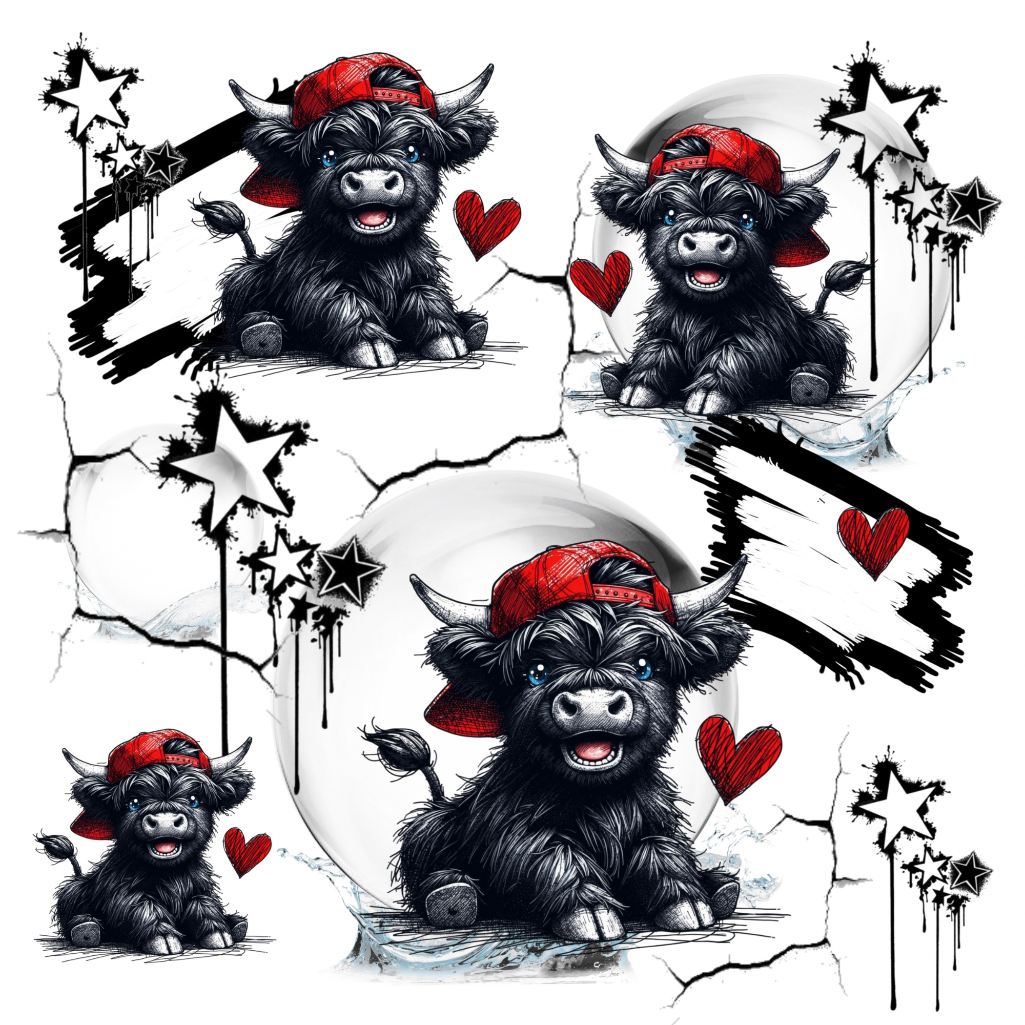 Stoff „Ox mit roter Mütze“