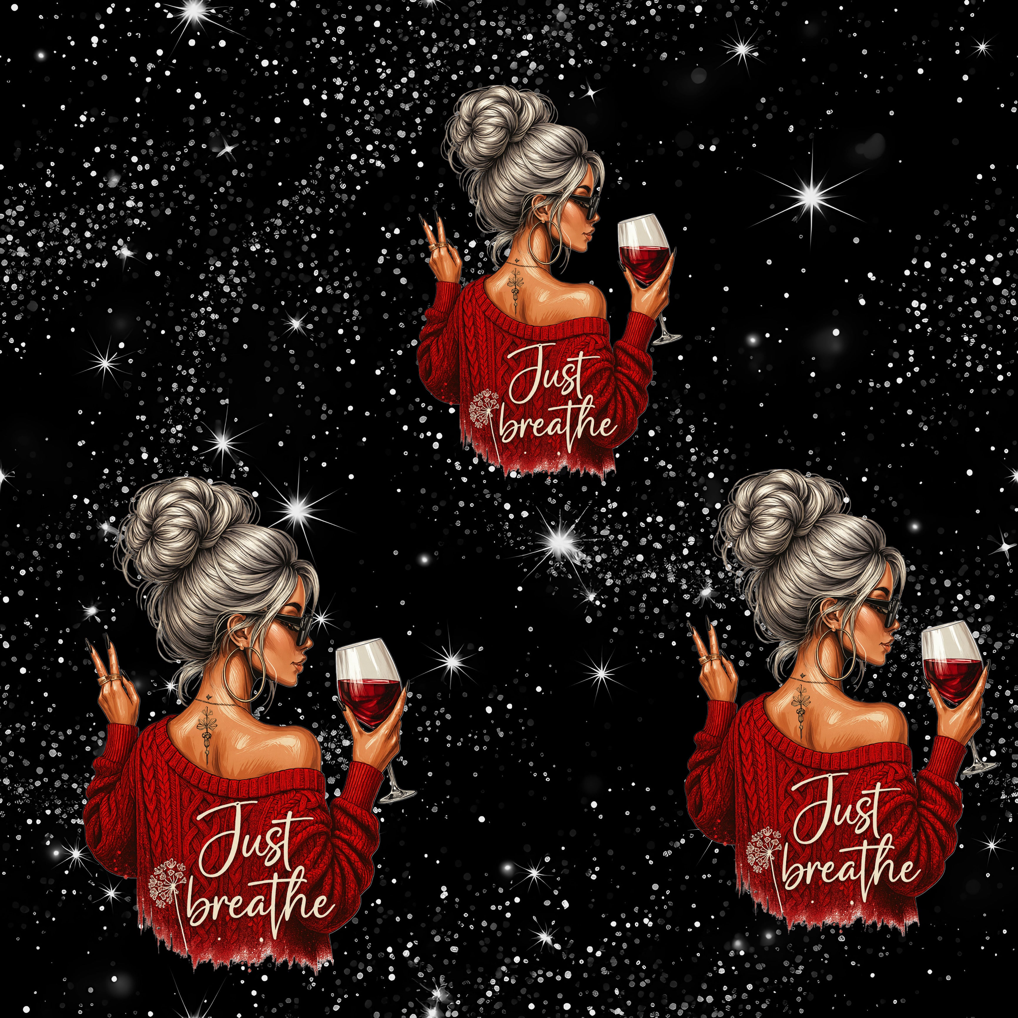 Stoff „Just breathe bordo“