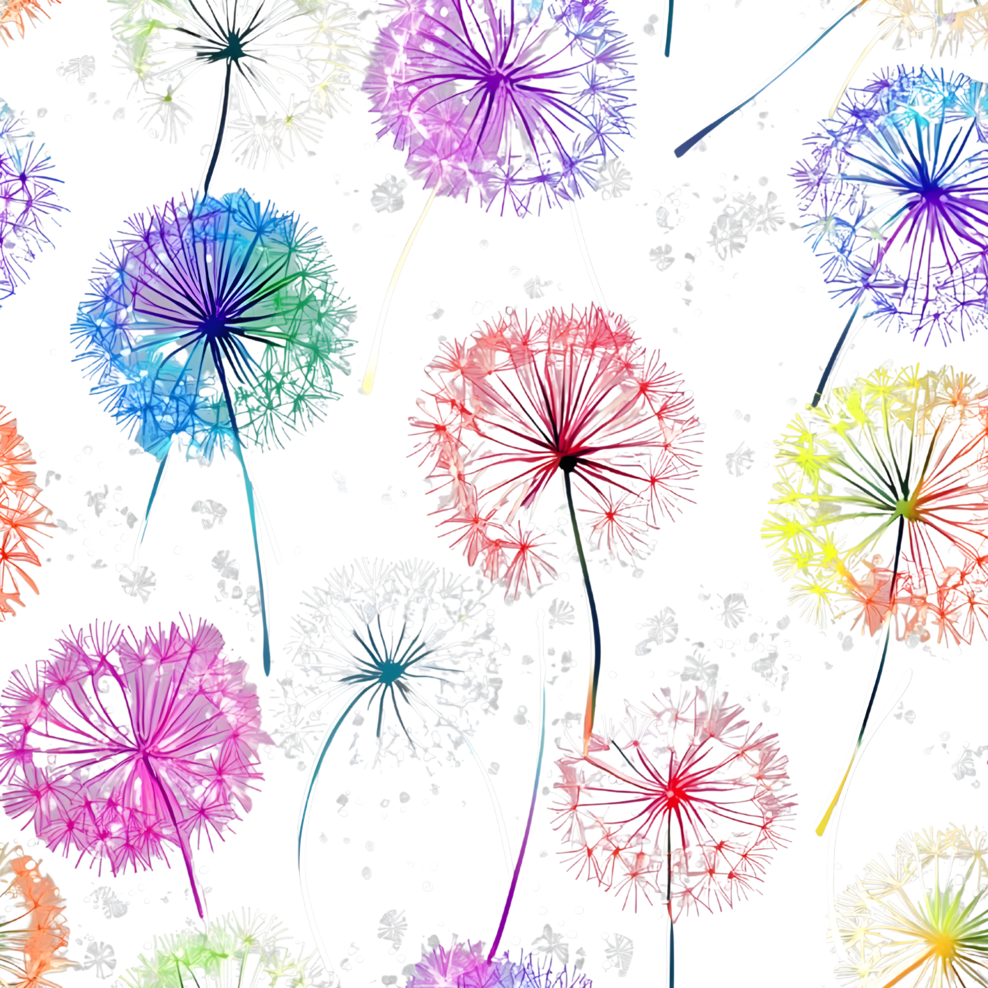 Stoff „Pusteblumen bunt“