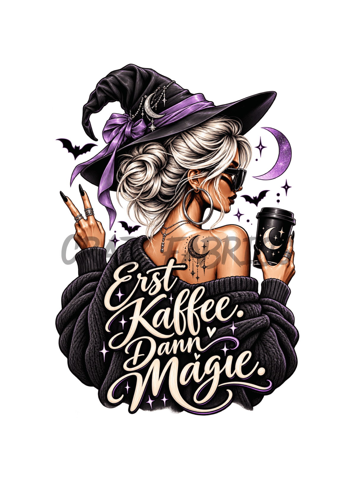 Bügelbild „Erst Kaffee“ blond/Lila