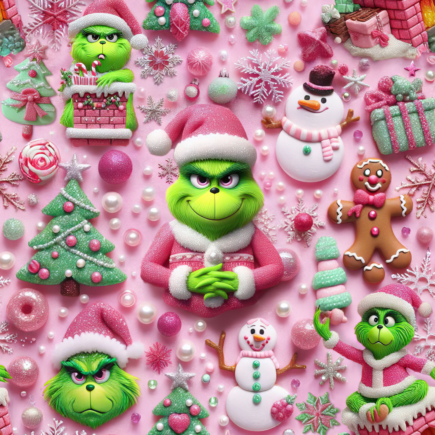 Stoff „Grinch Pink X-Mas“