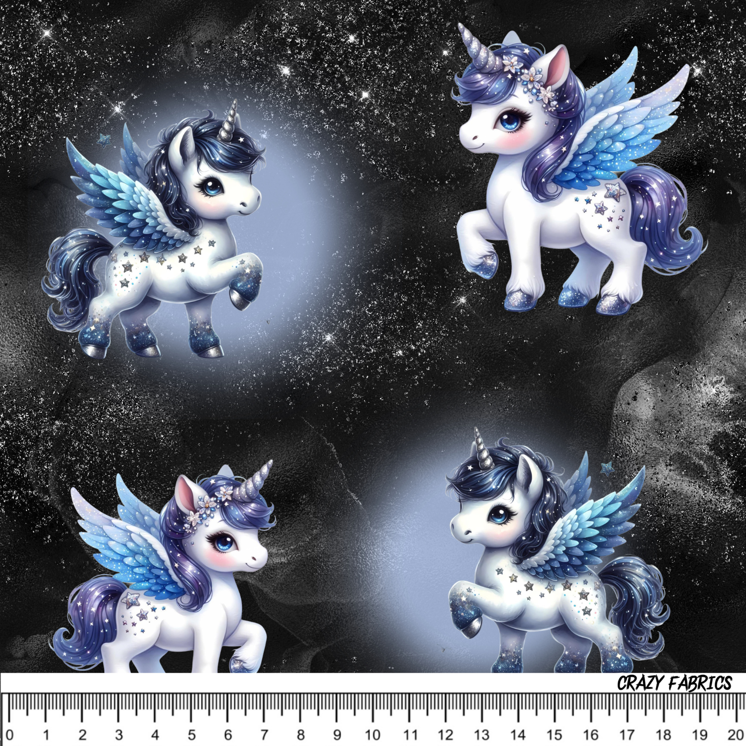 Stoff „Flying Unicorn by night“