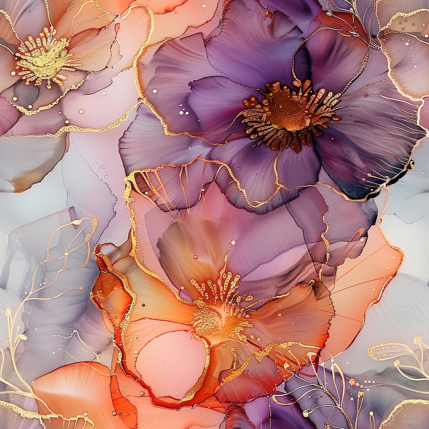 Stoff „Flower orange lila“
