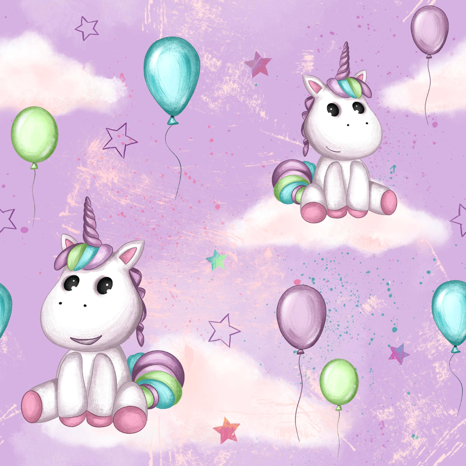 Stoff „Einhorn & Ballons“