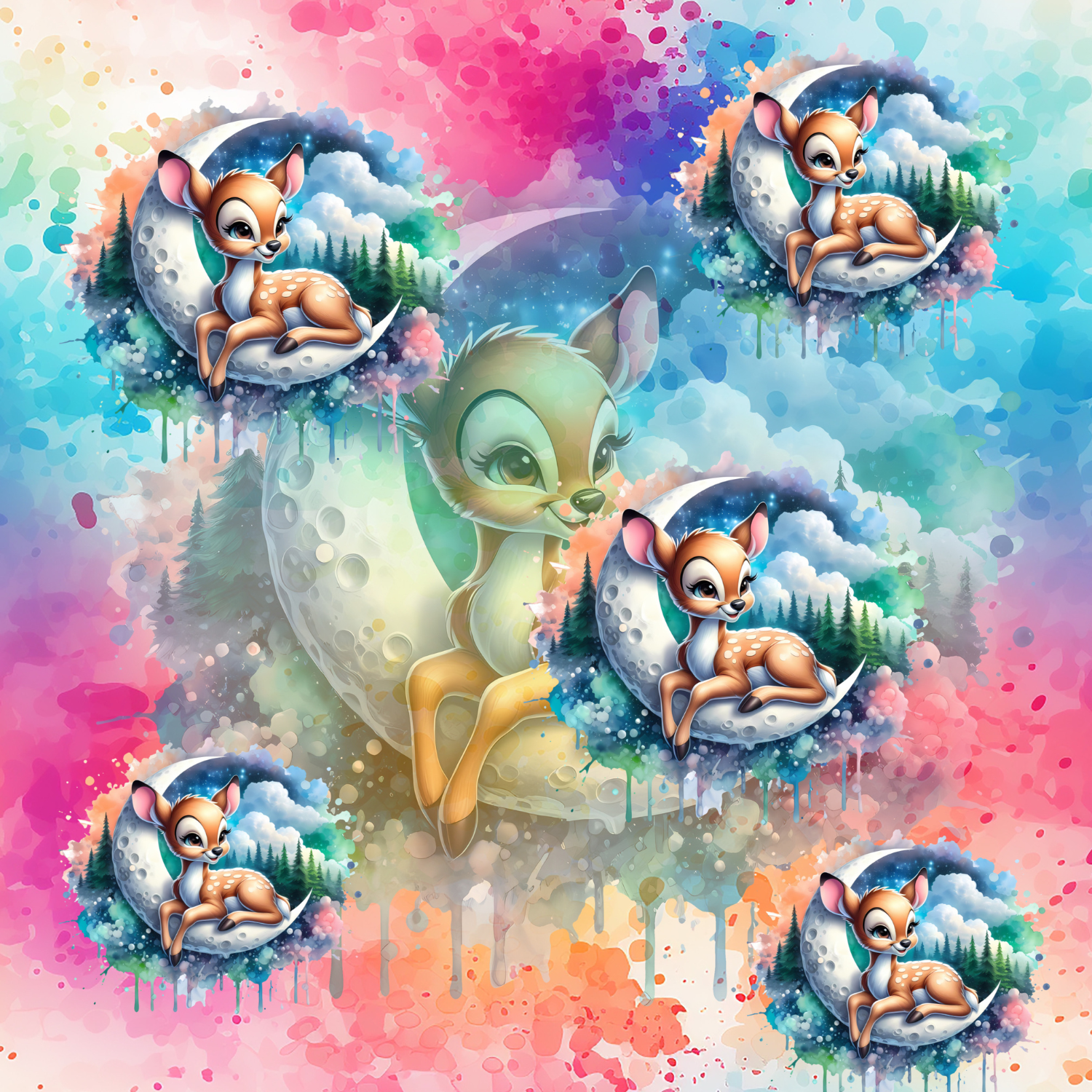 Stoff „Bambies and the Moon“