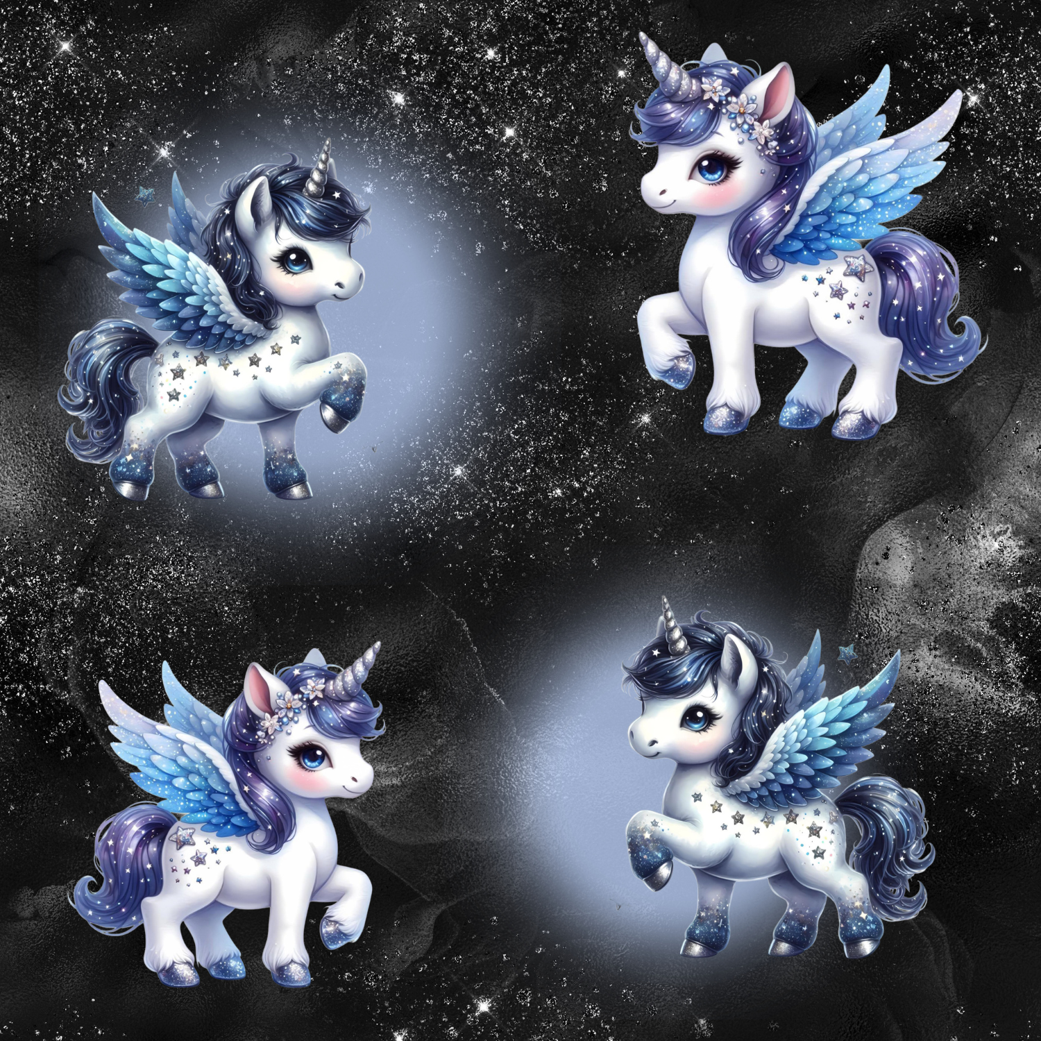 Stoff „Flying Unicorn by night“
