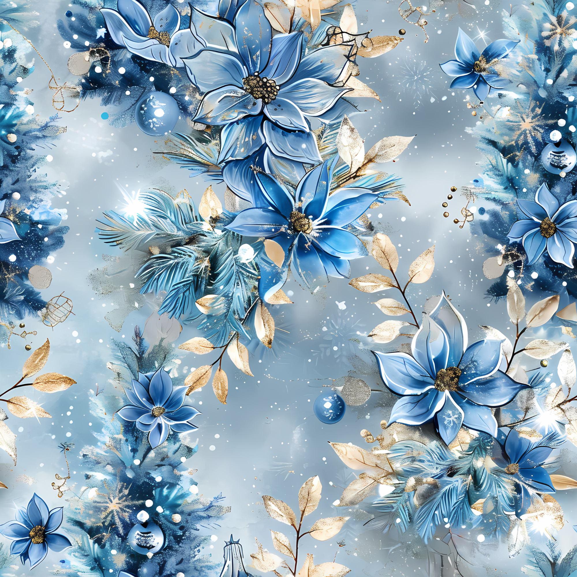 Stoff “blue iceflowers“