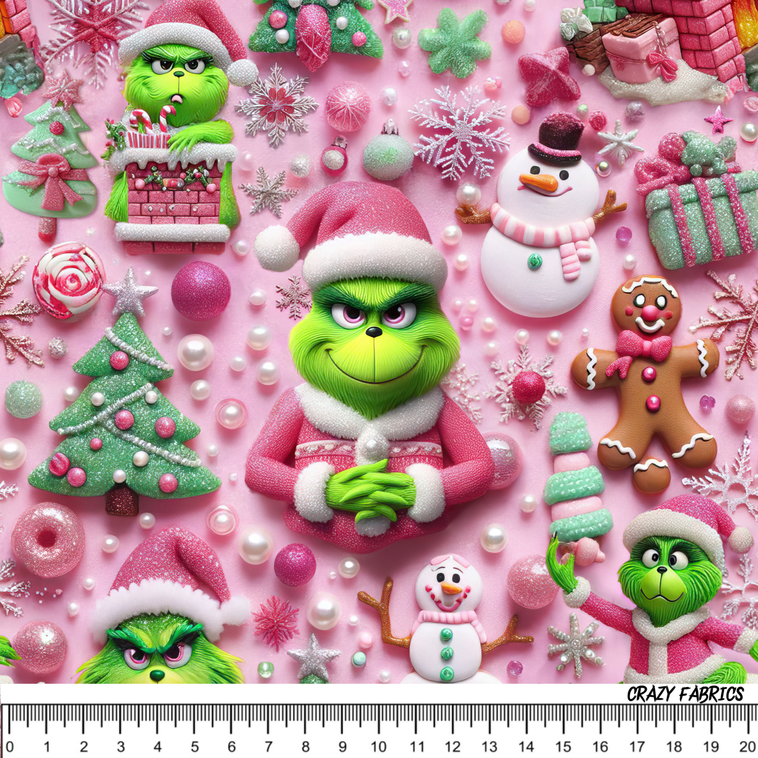 Stoff „Grinch Pink X-Mas“