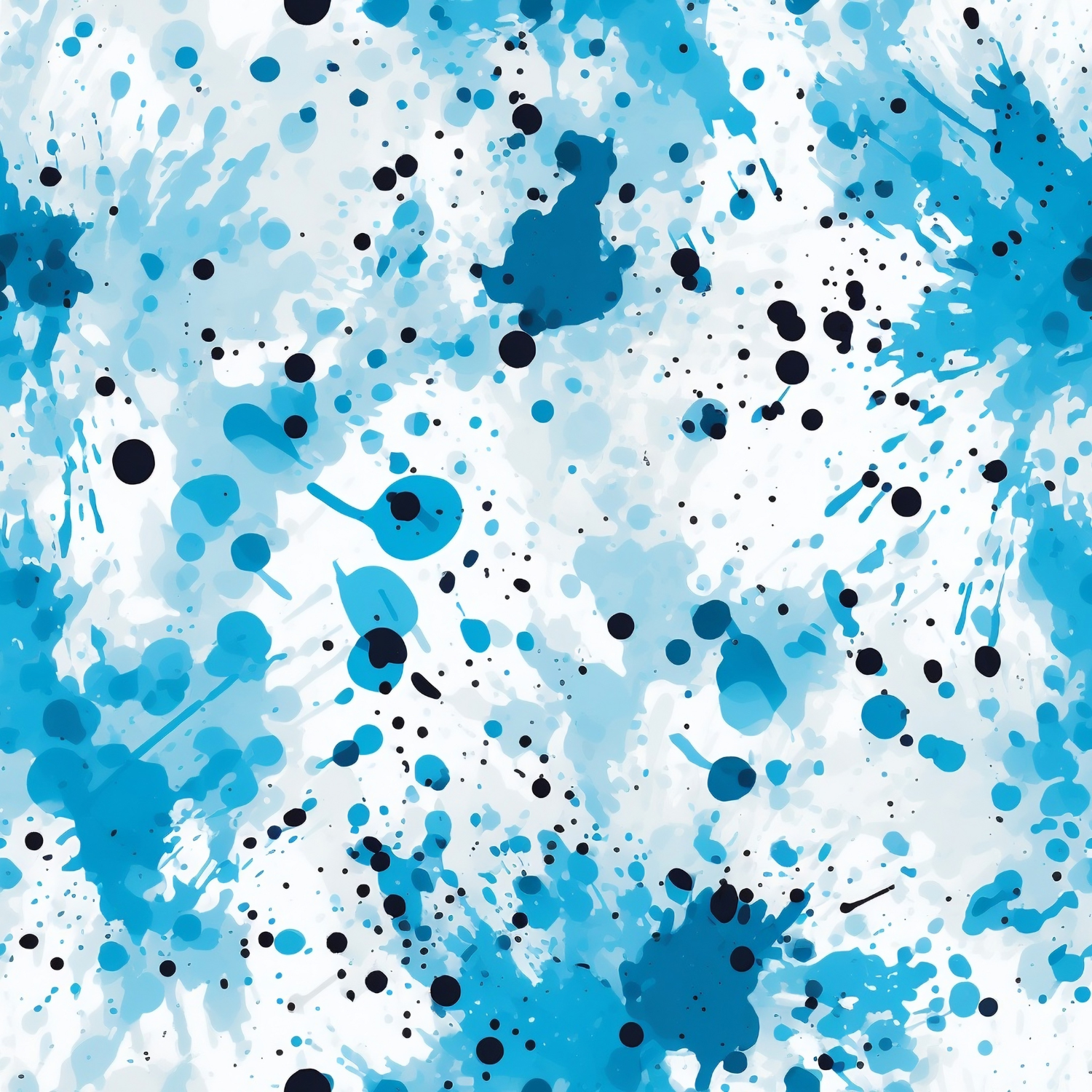 Stoff „ Splash blau weiss black Points“