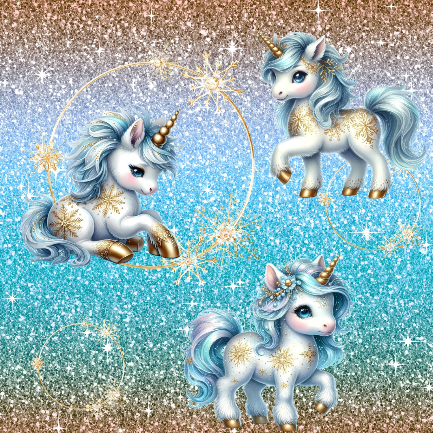 Stoff „Glitzer Winter Einhorn“