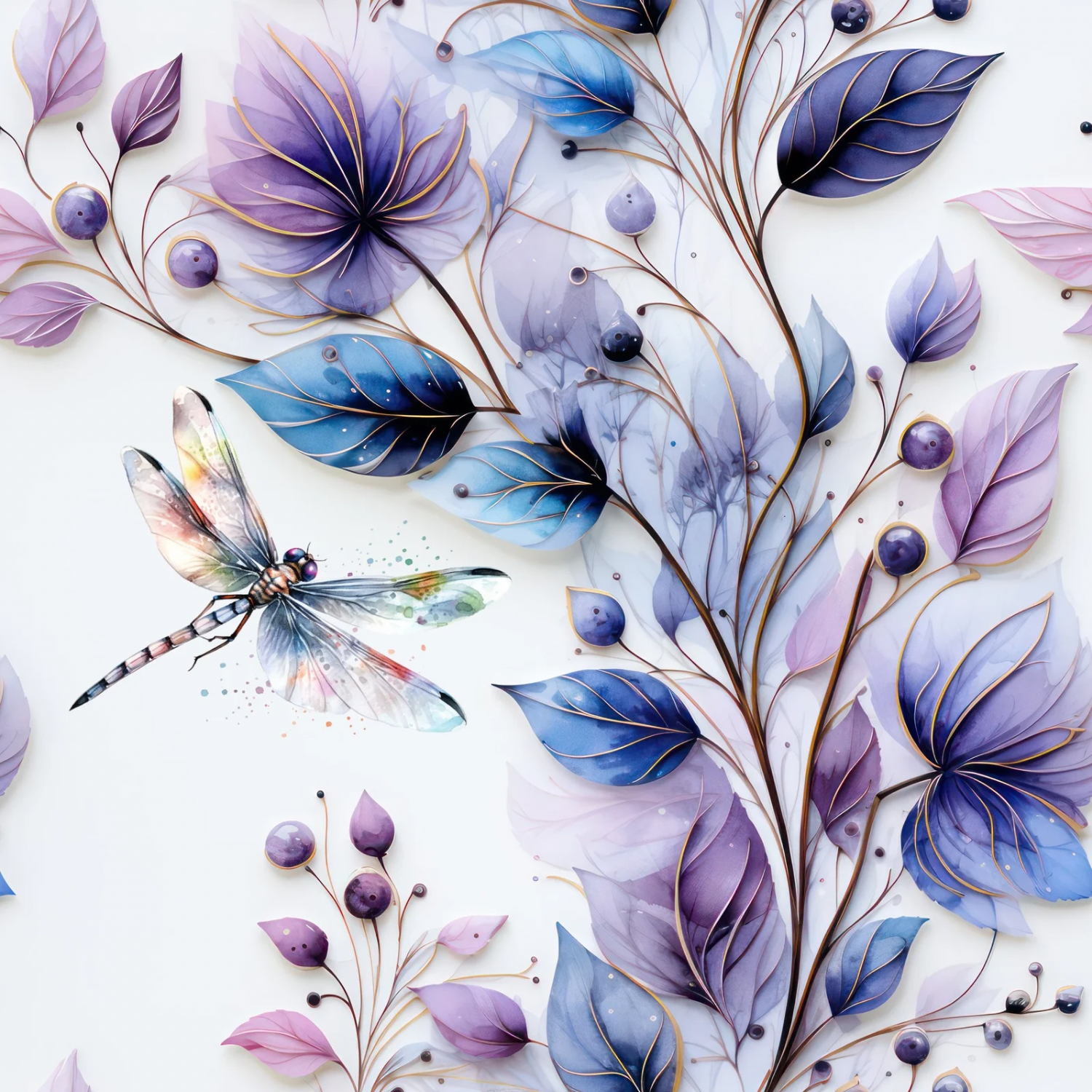 Stoff „Blume mit Libelle“