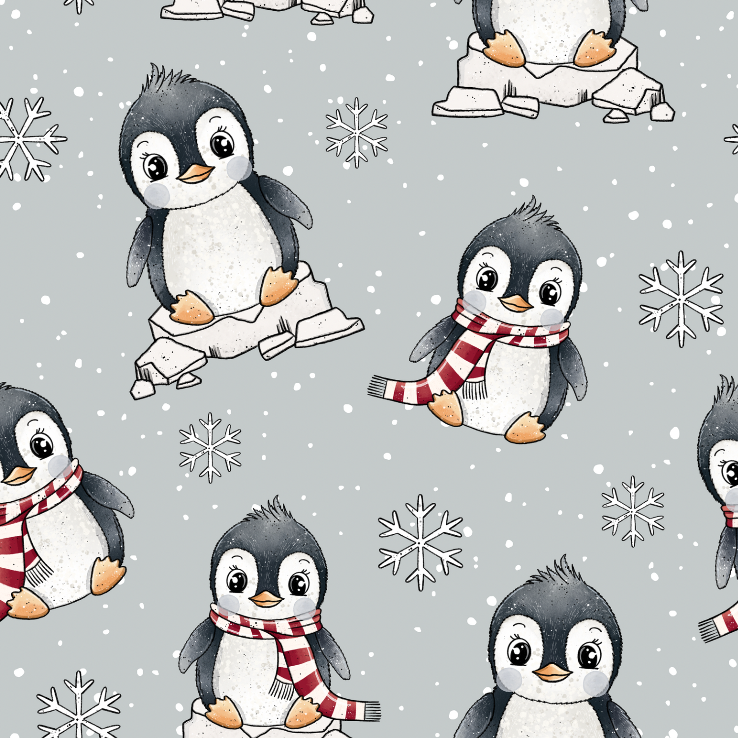 Stoff "Pinguin hellgrau"