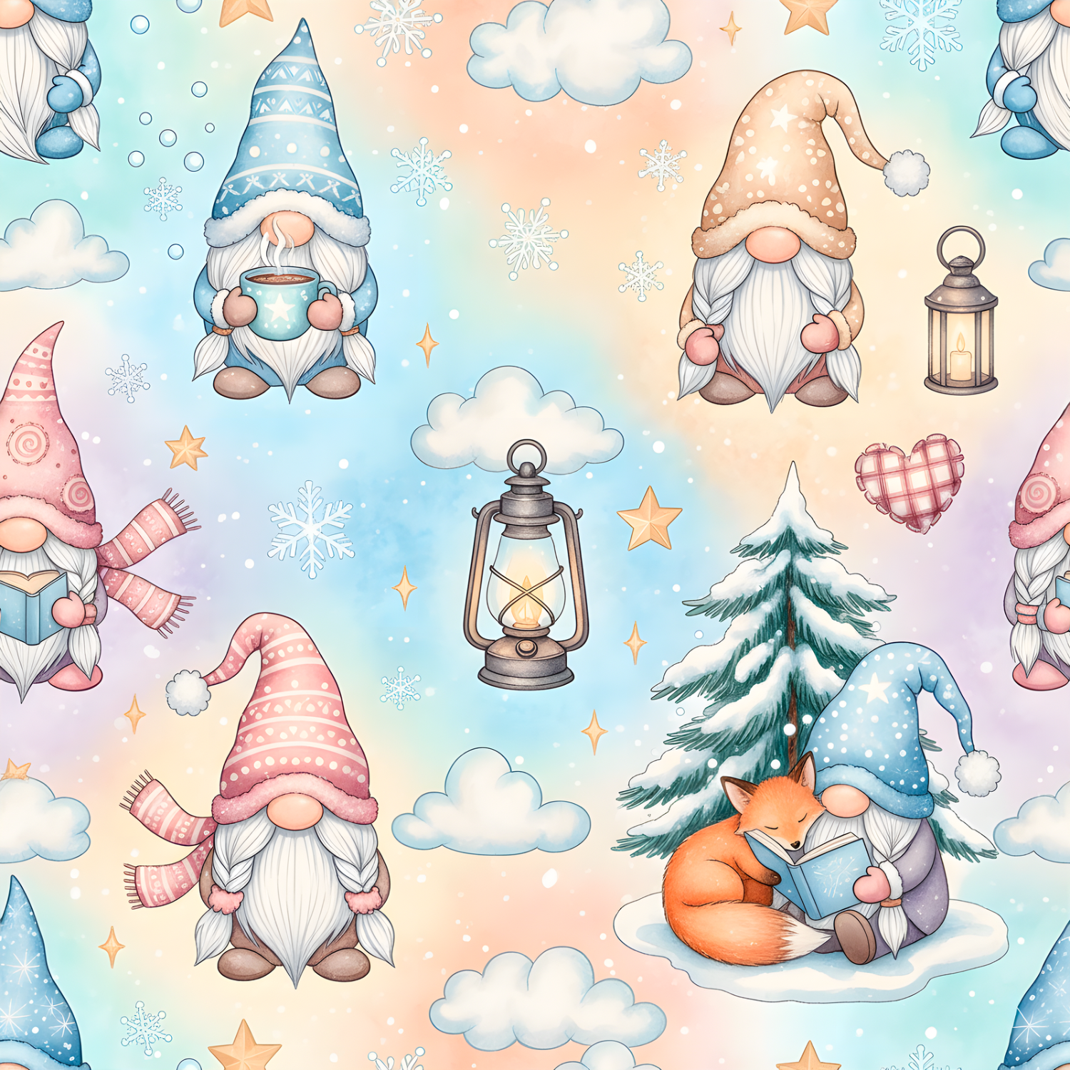 Stoff „Winter Rainbow Zwerg“