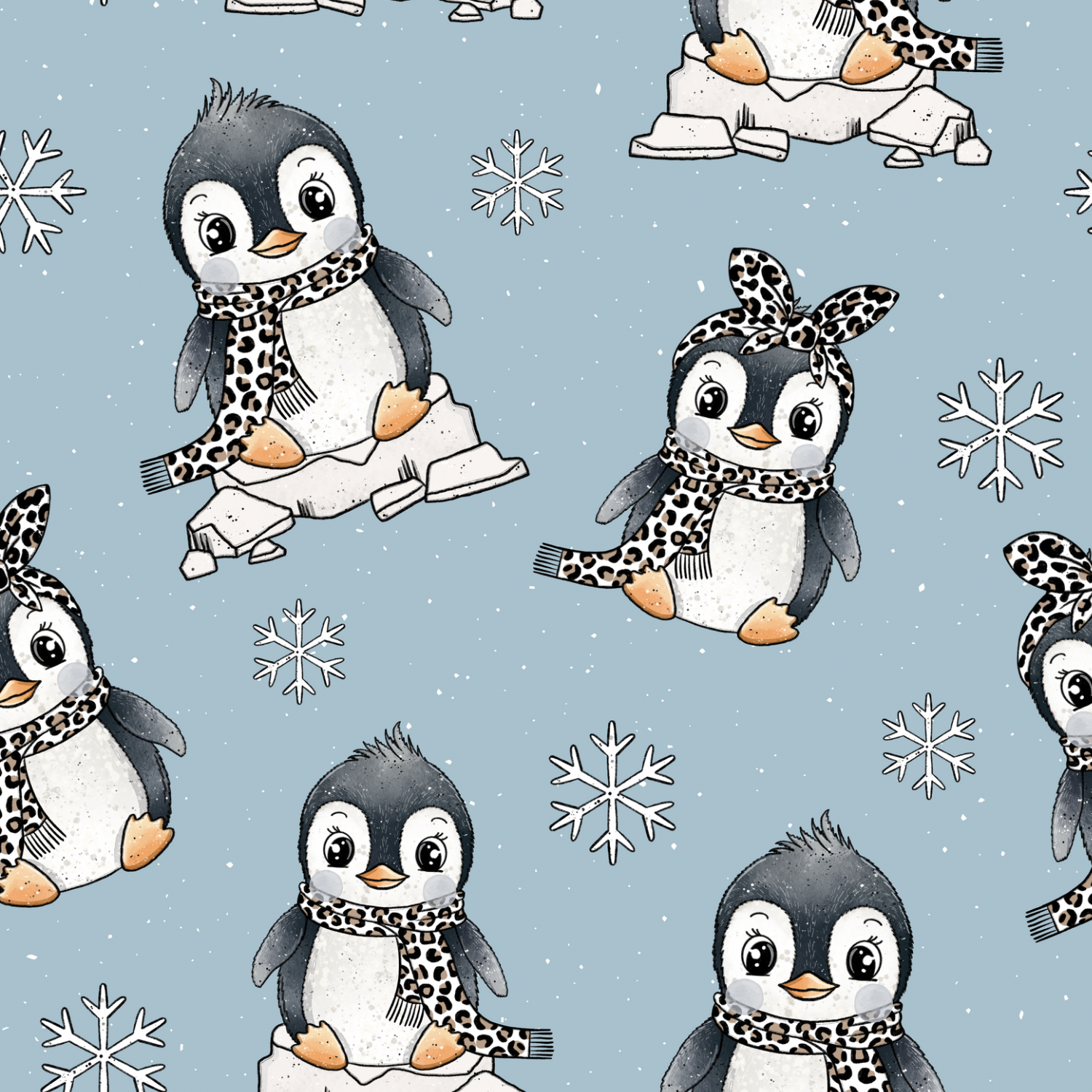 Stoff "Pinguin eisblau"