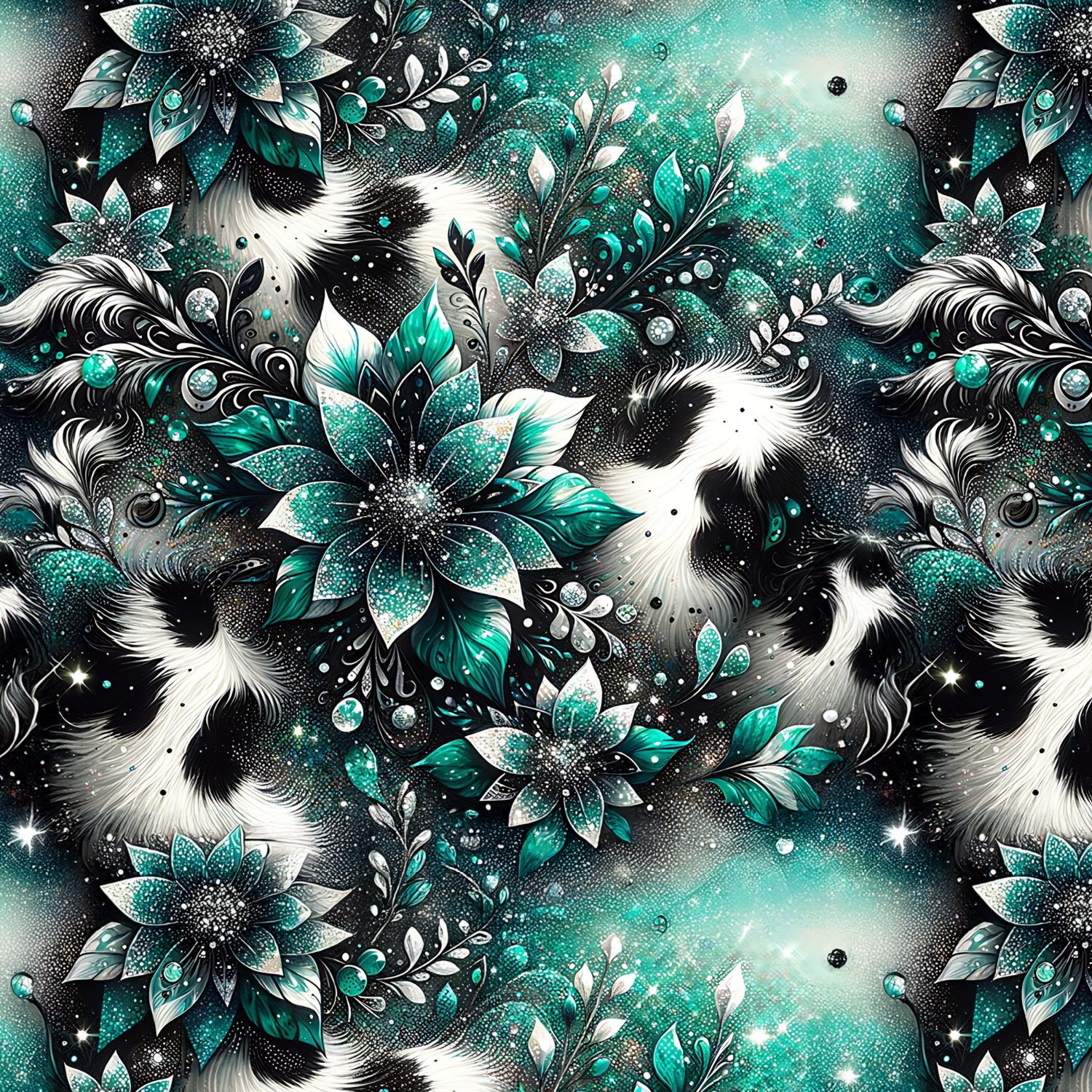 Stoff „Crazy mint Flowers“