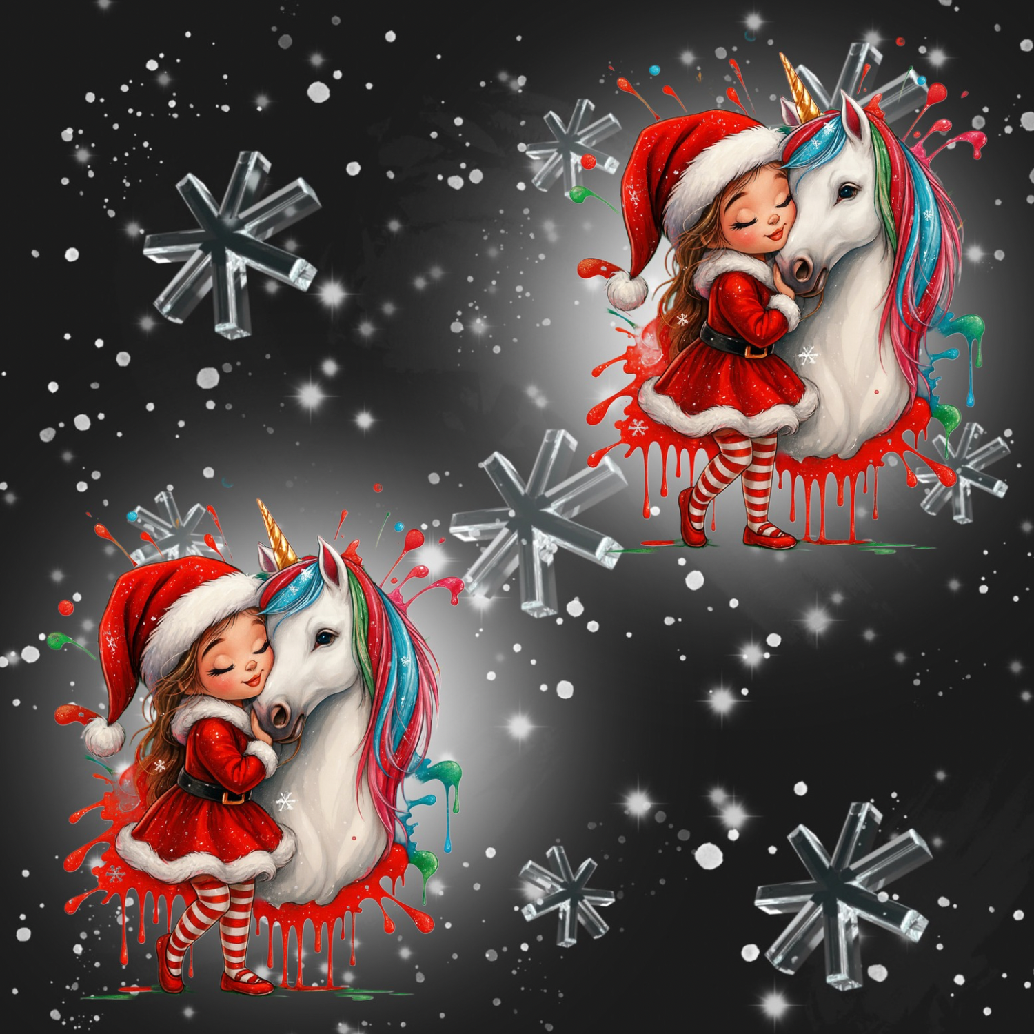 Stoff „Madchen mit Pferd x-mas“