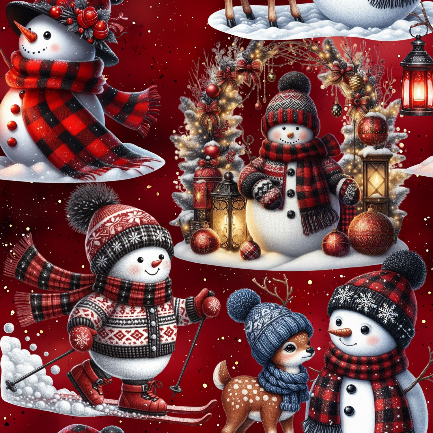 Stoff „Schneemann und Reh“