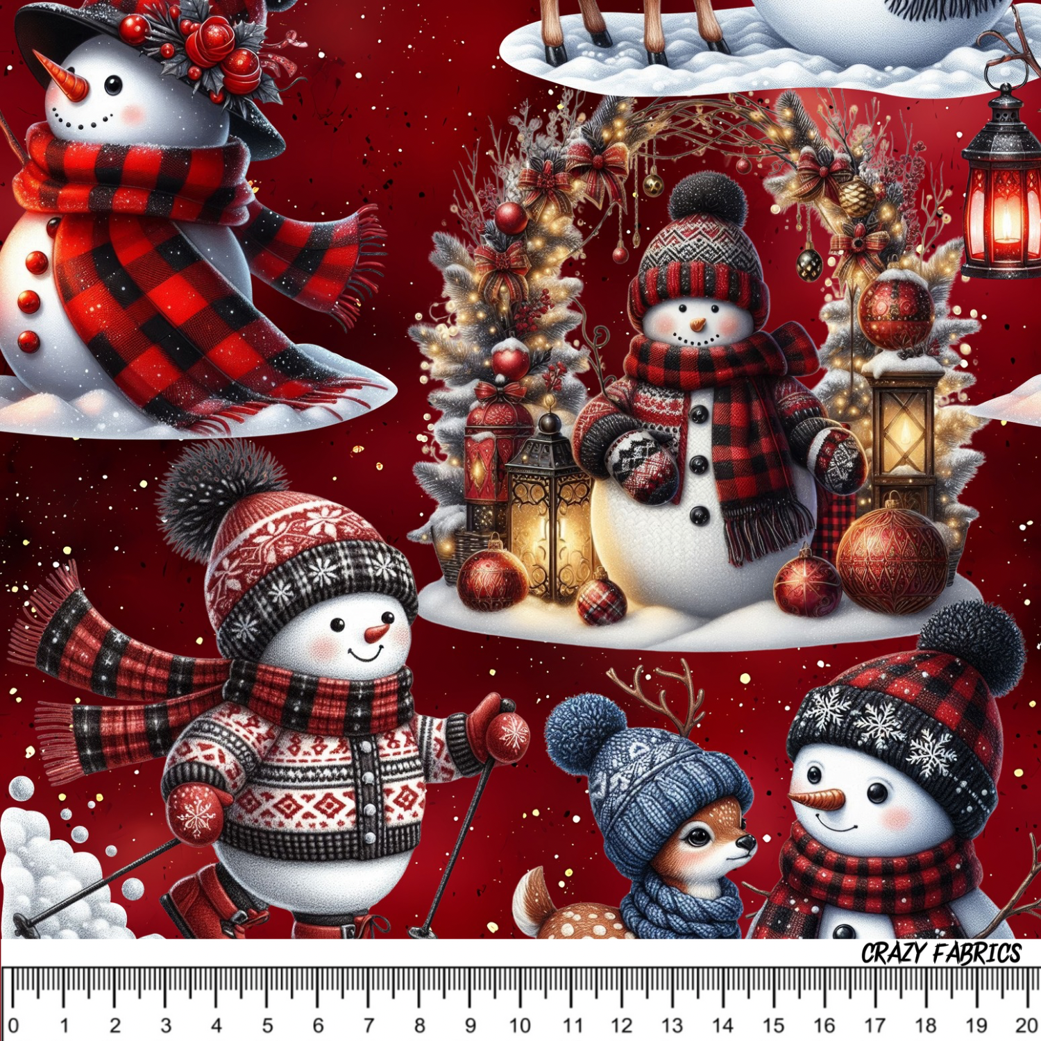Stoff „Schneemann und Reh“
