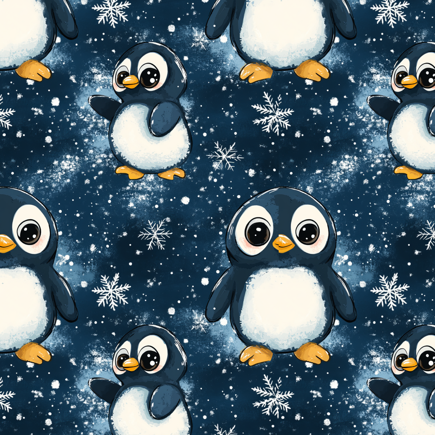 Stoff „Winter Pinguin“