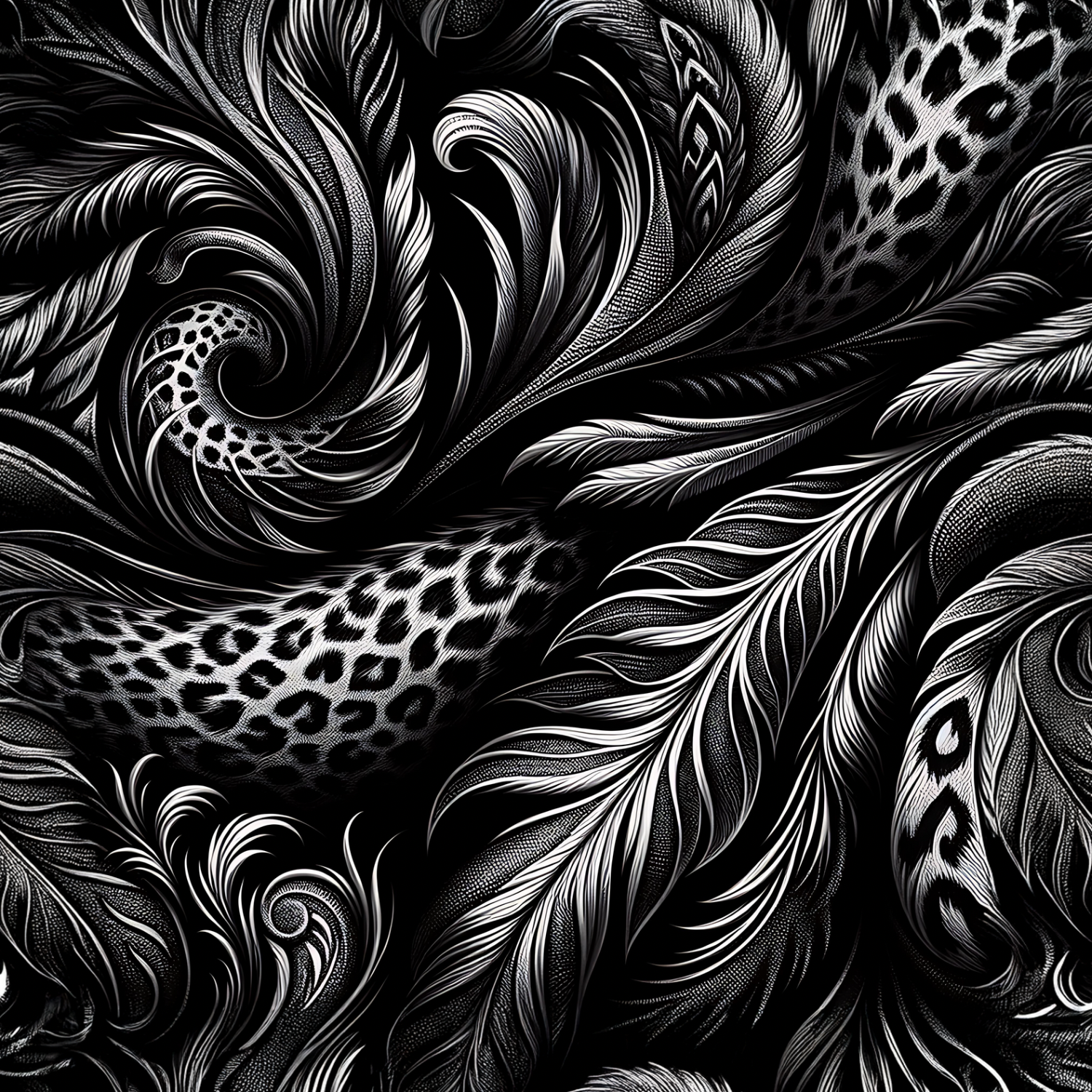 Stoff „ Leo Feder black white“