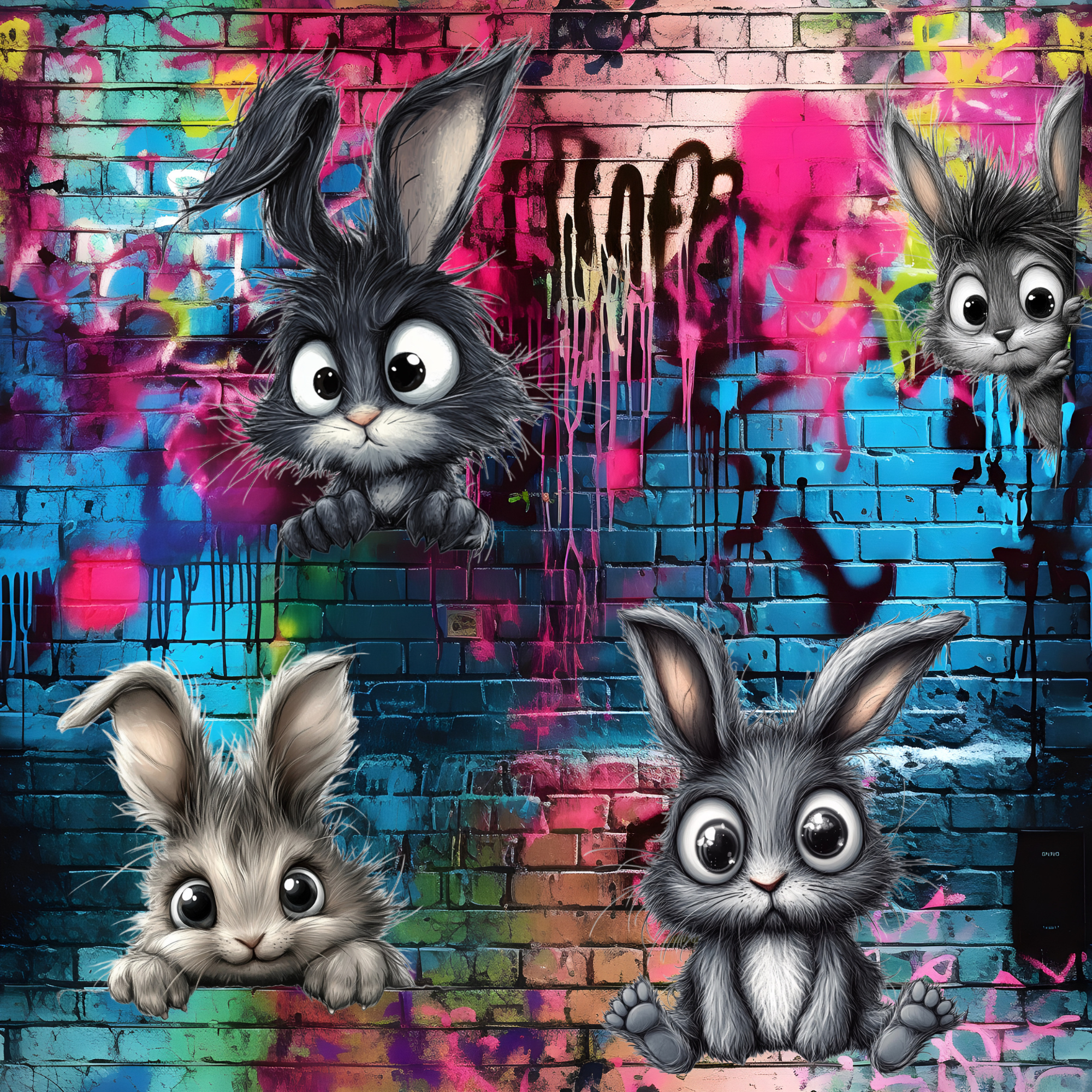 Stoff „Graffiti Hasen Party“