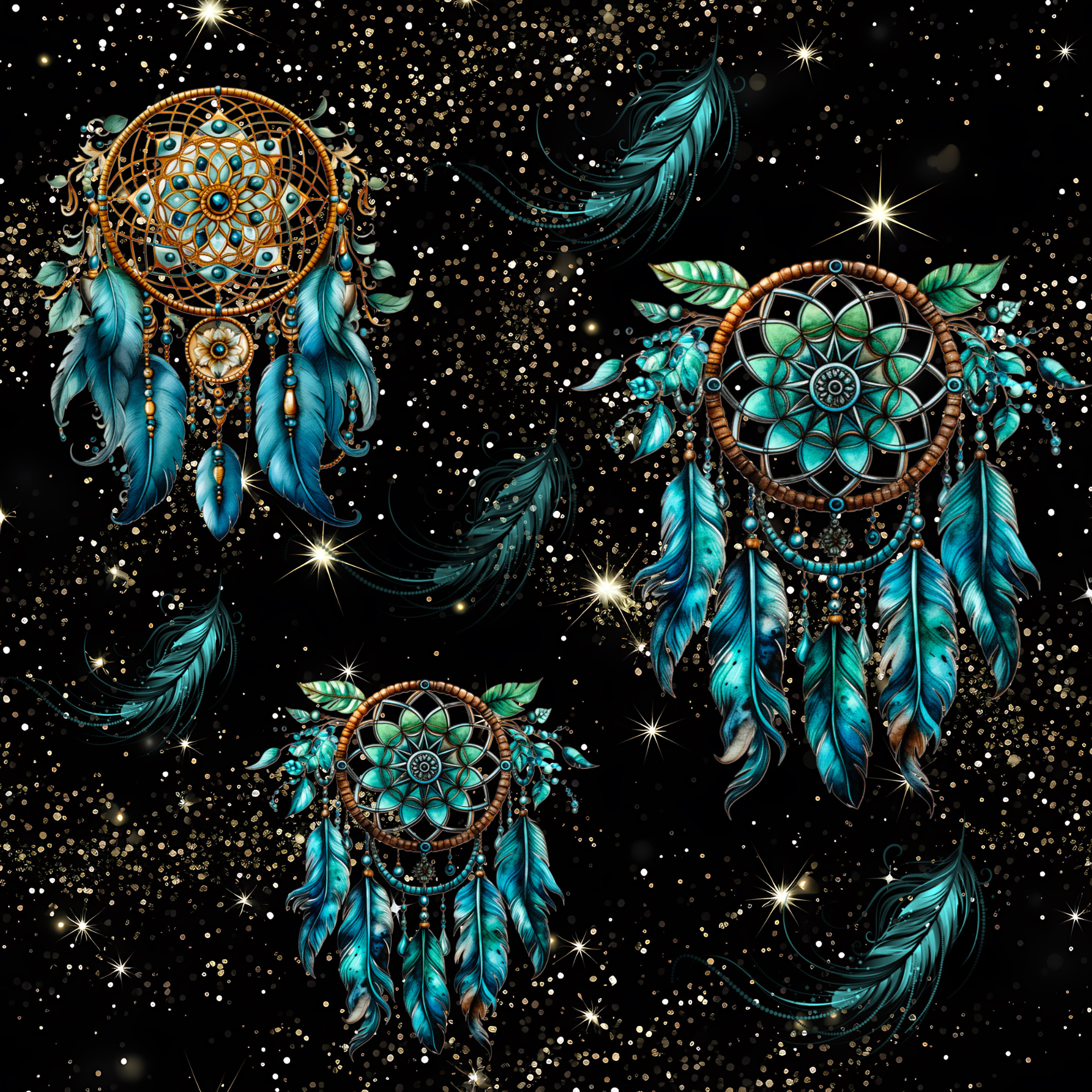 Stoff „Traumfänger on Black“