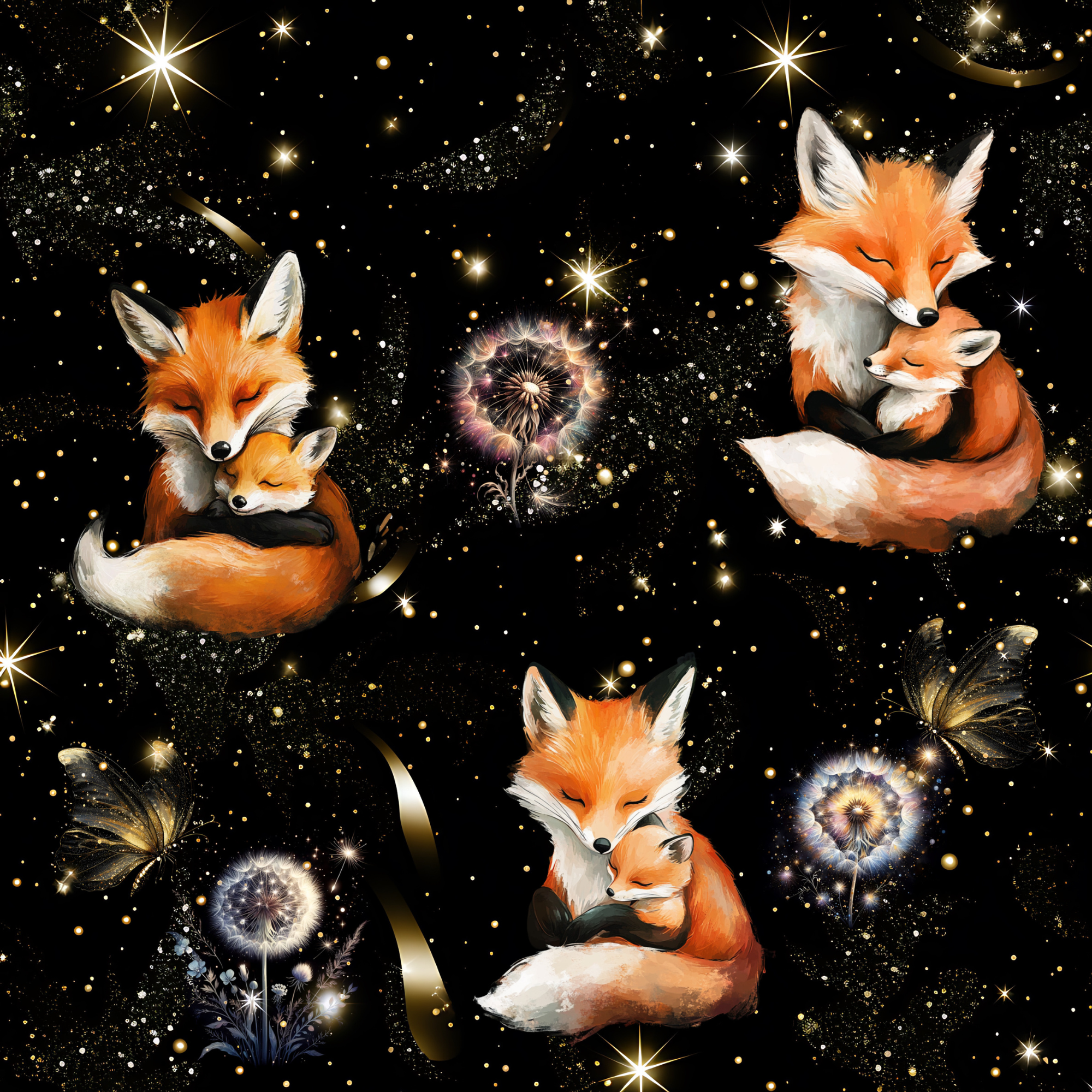 Stoff „ Fox on black“