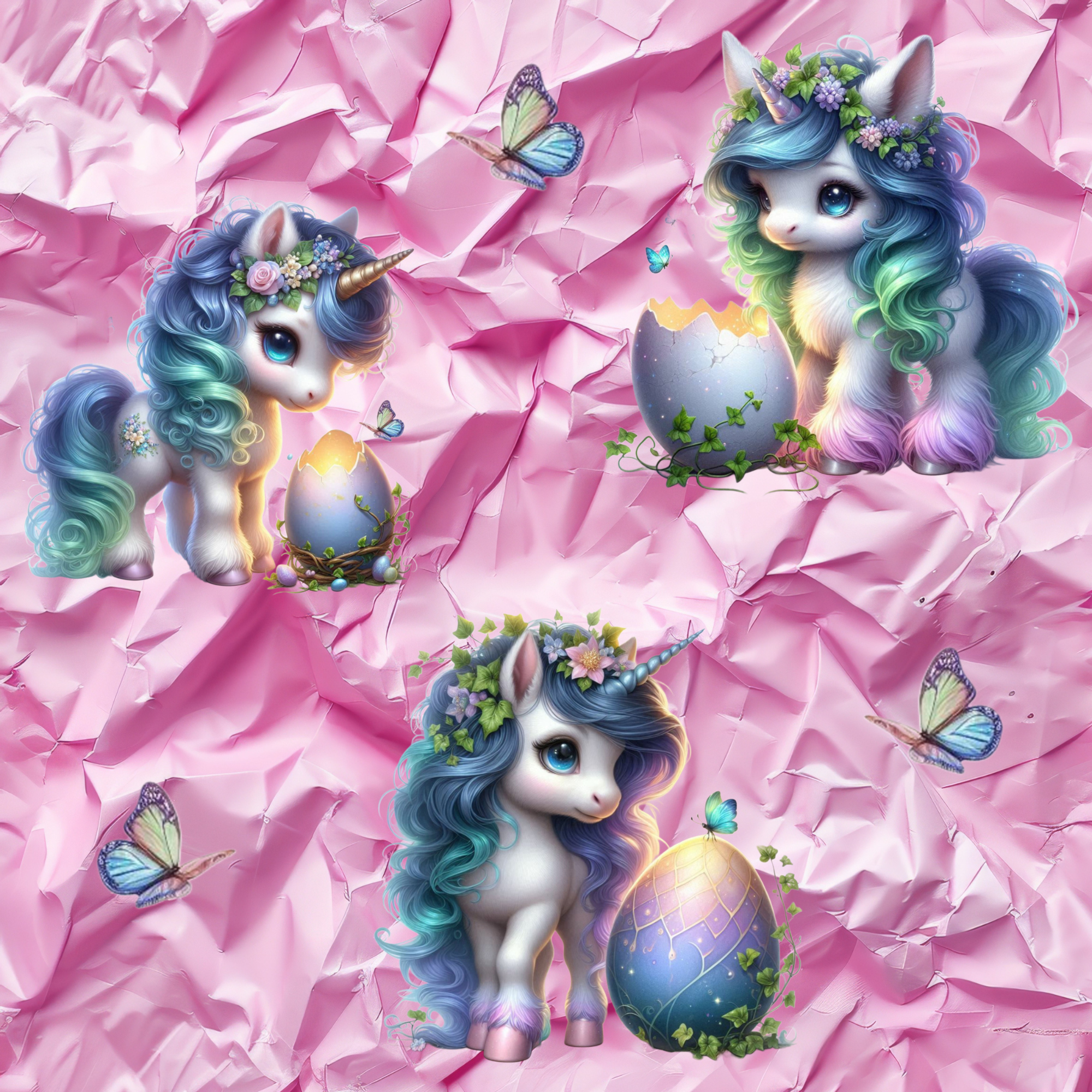 Stoff „Einhorn mit Ei“